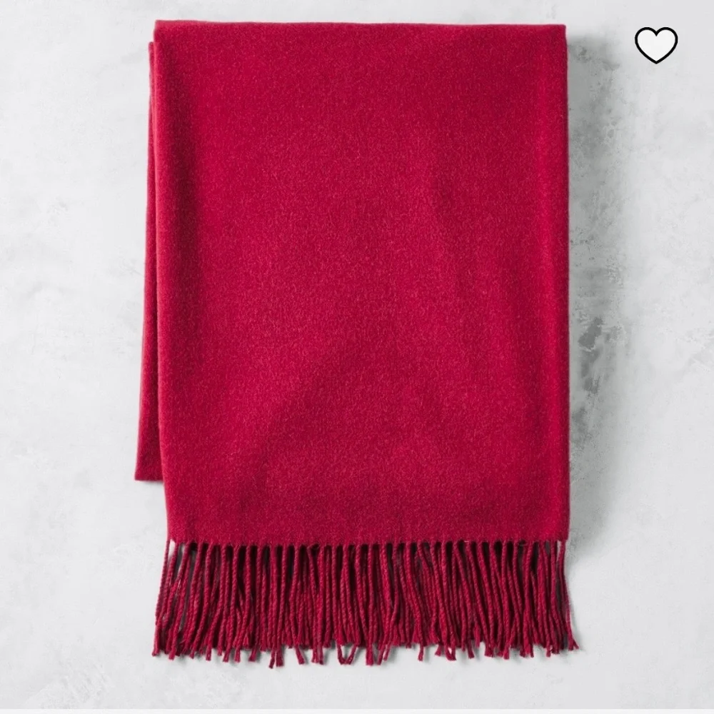 Williams Sonoma Home 100% Cashmere Throw Blanket Red Fringe Luxe Soft $319 ❤️